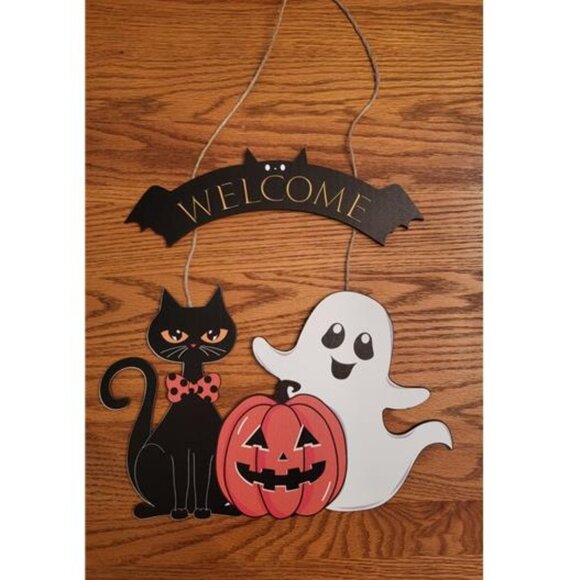 Wooden Ghost Door Wreath for Front Door Sign Wall Signs Hanging Wall Decor - Picture 8 of 8